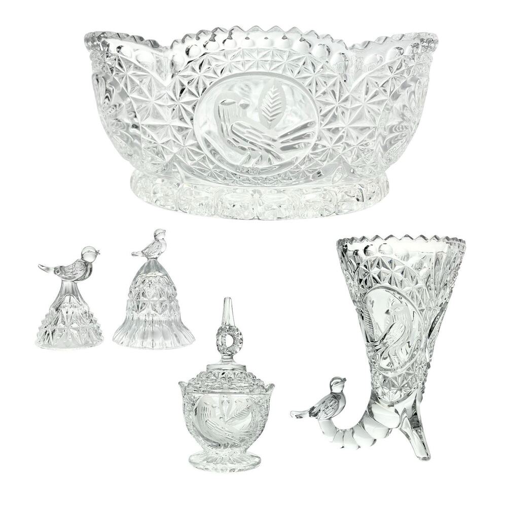 Hofbauer “Byrdes” 5-Piece Crystal Dinnerware Serving Hostess & Decor Set
